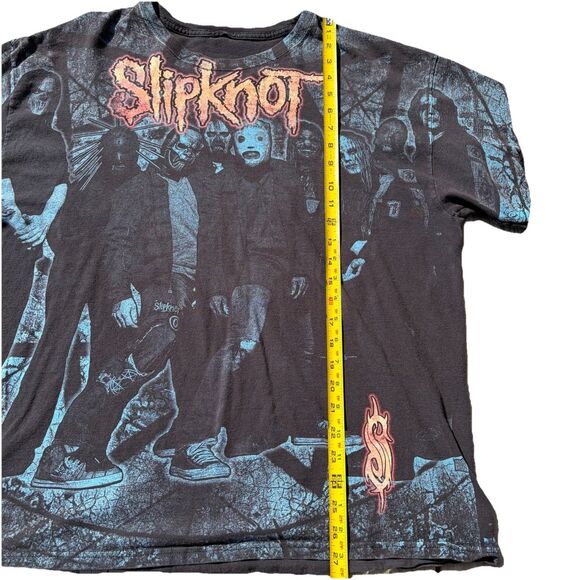 Vintage 00s Slipknot All Over Print Band Music Tour T-Shirt FLAWS - Picture 9 of 16